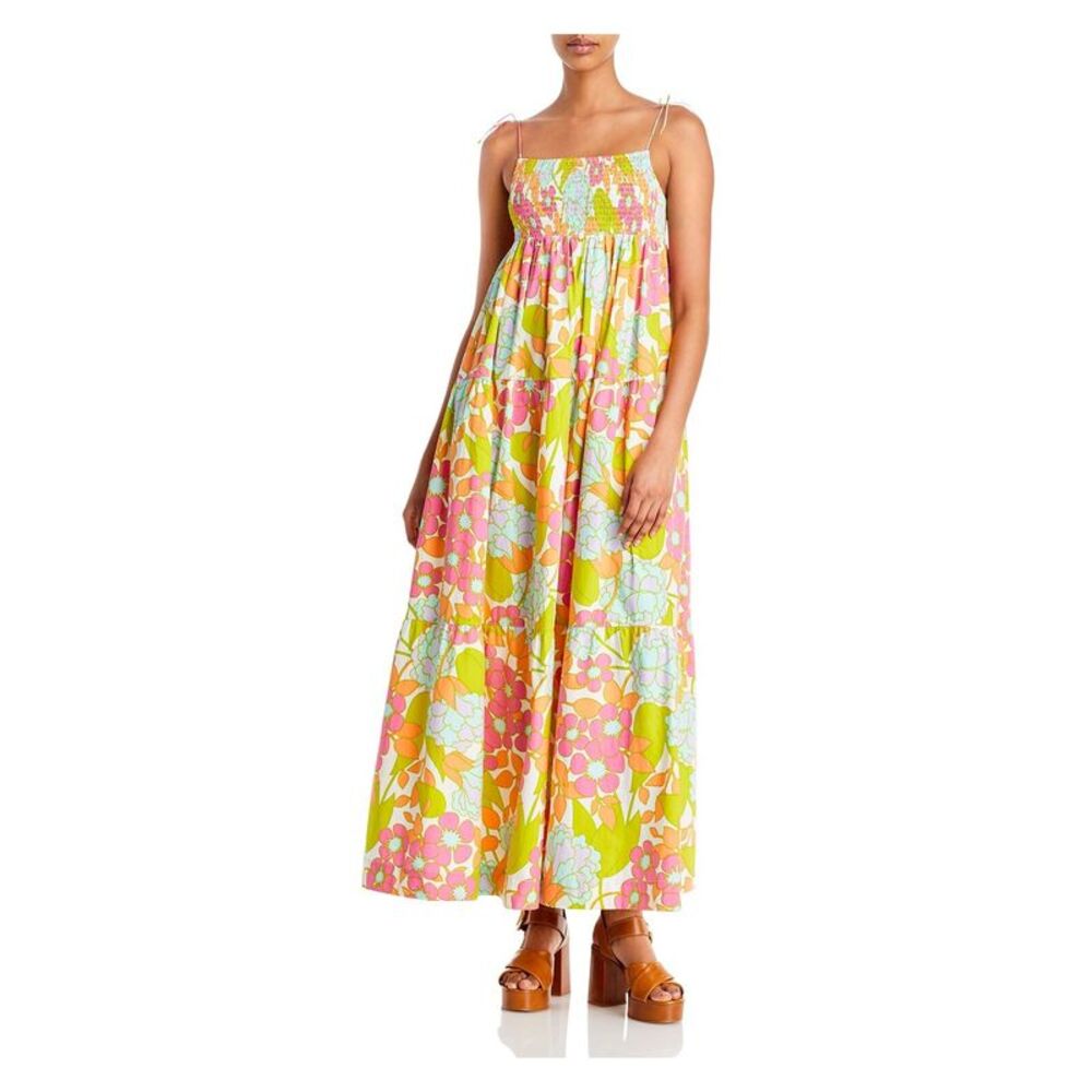Floral Smocked Maxi Dress in Pink & Lime